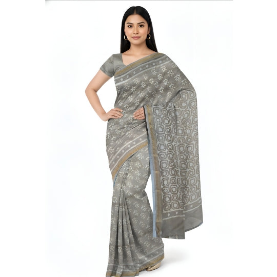 Beige Chanderi Cotton Silk Saree