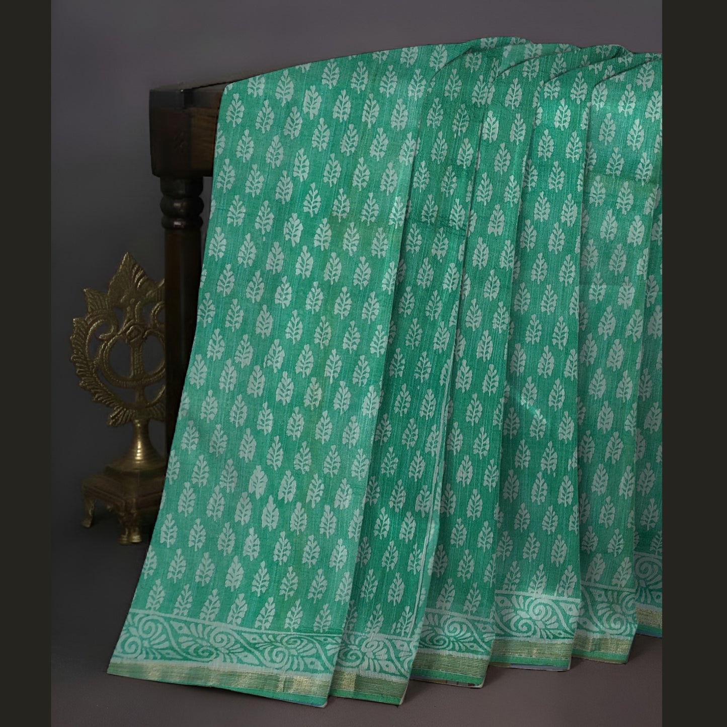 Pista Green Chanderi Block Print Saree