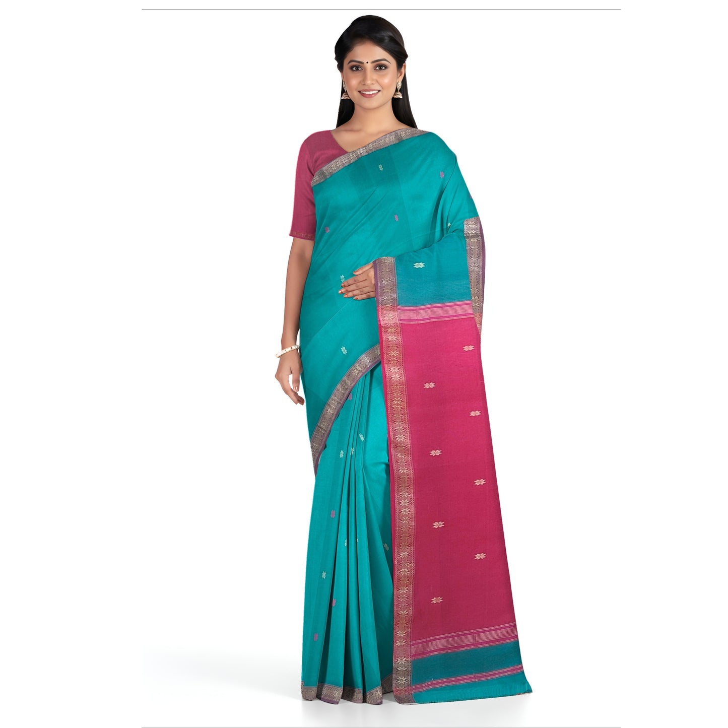 Green Maheshwari Handloom Cotton Silk Saree