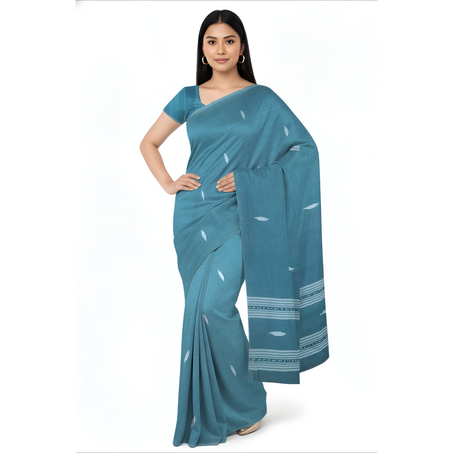 Grey Bengal Handloom Mulmul Cotton Jamdani Saree