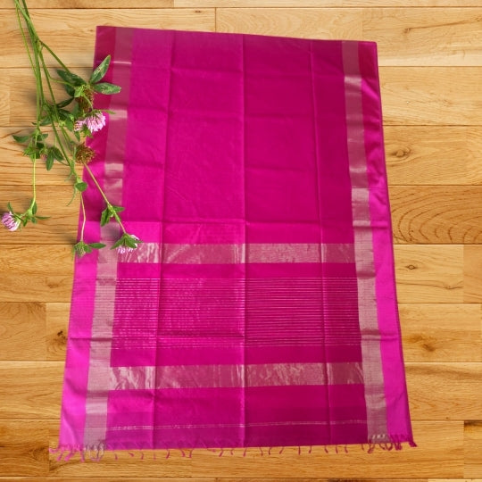 Rani Pink Maheshwari Silk Saree Resham Border