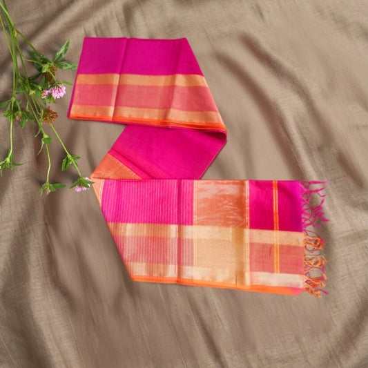 Rani Pink Maheshwari Silk Tissue Border