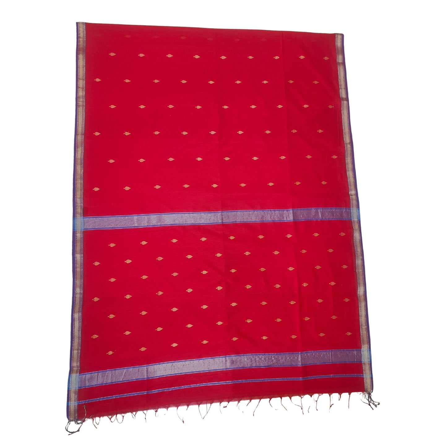 Red Maheshwari Handloom Cotton Silk With All Over Butta Saree