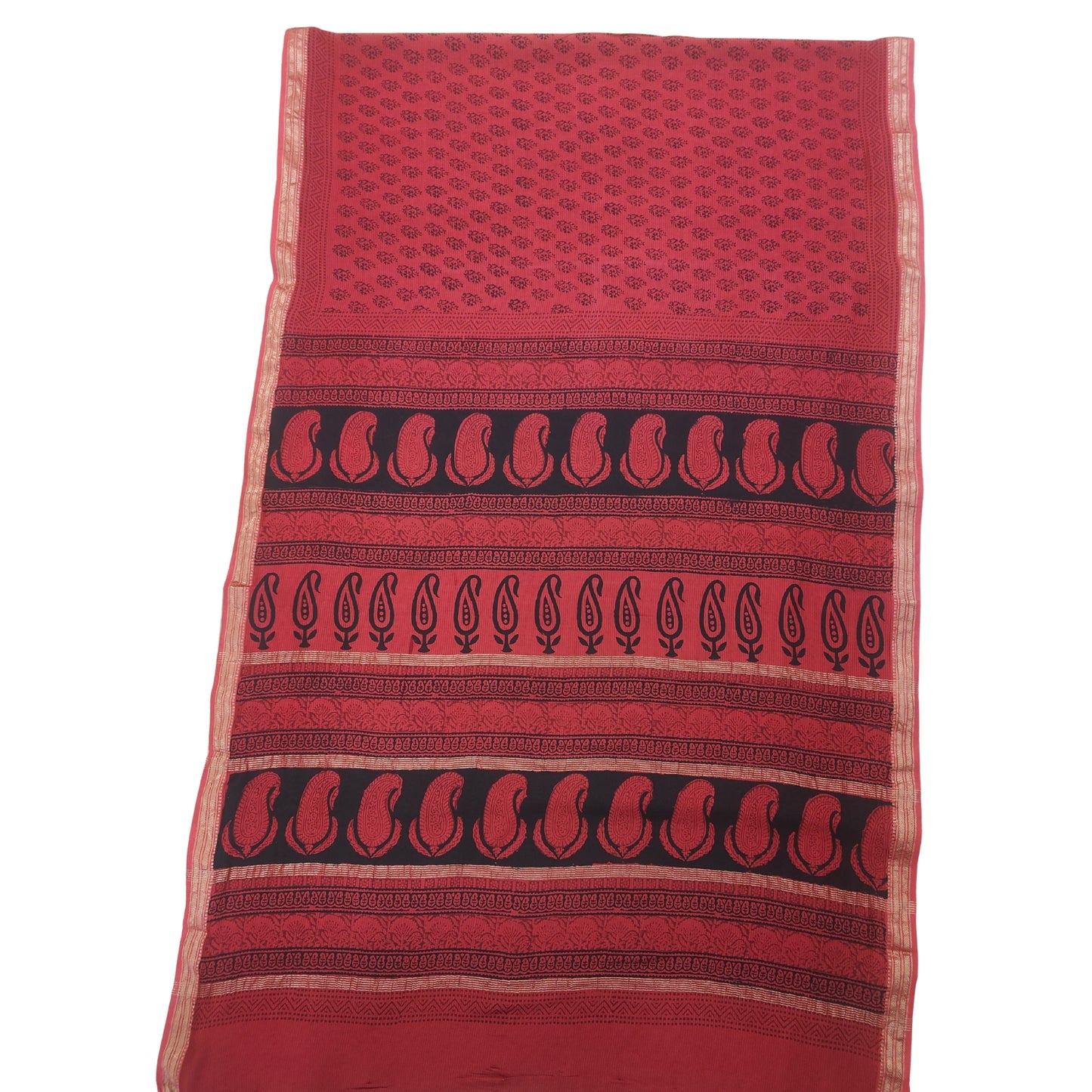 Rust Orange Maheshwari Handloom Cotton Silk Bagh Print Saree