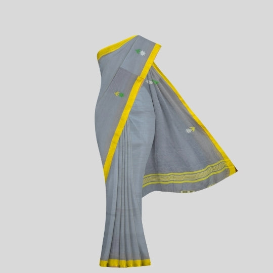 Gray Bengol Handloom Mullmul Cotton Work Saree