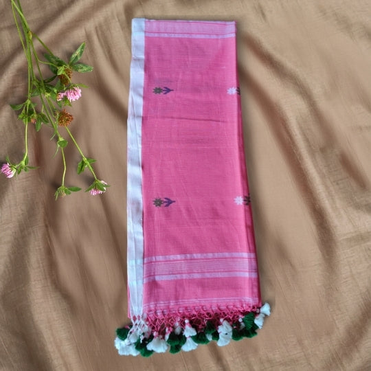 Bengol Handloom Mulmul Cotton Jamdani Weave Pink Saree