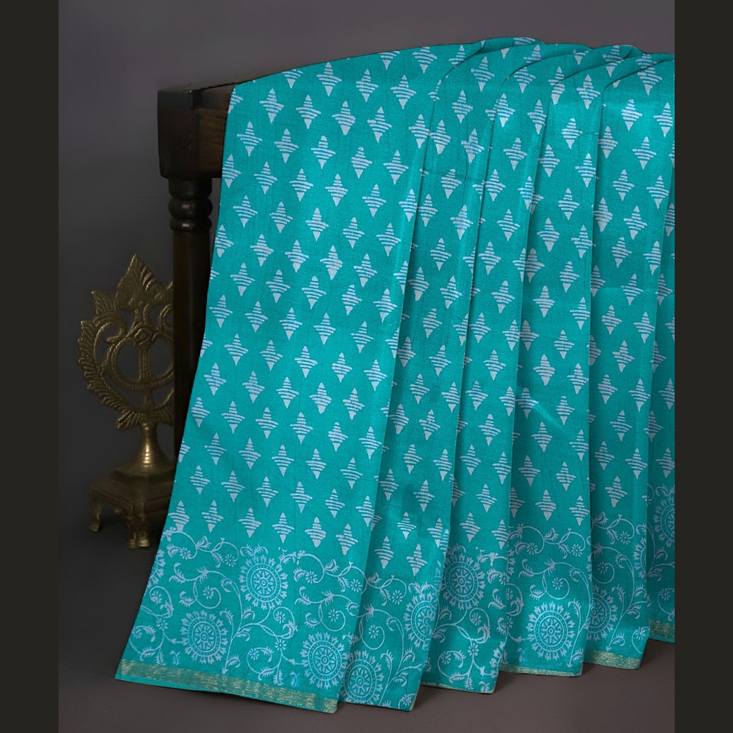 Rama Green Chanderi Block Print Saree