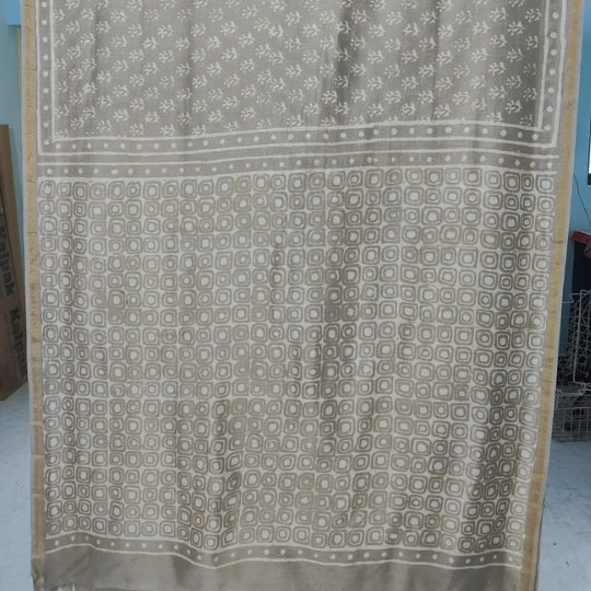 Beige Chanderi Cotton Silk Saree