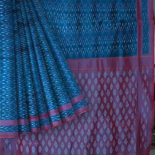 Blue Ikkat Mercirised Cotton Saree