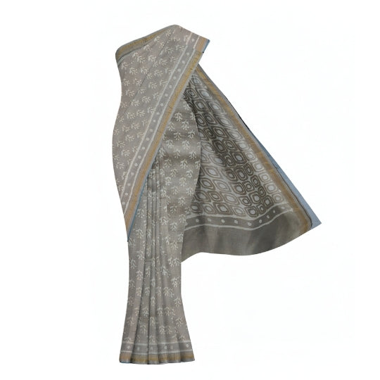 Beige Chanderi Cotton Silk Saree