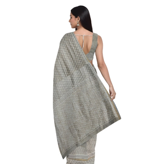 Beige Chanderi Cotton Silk Saree