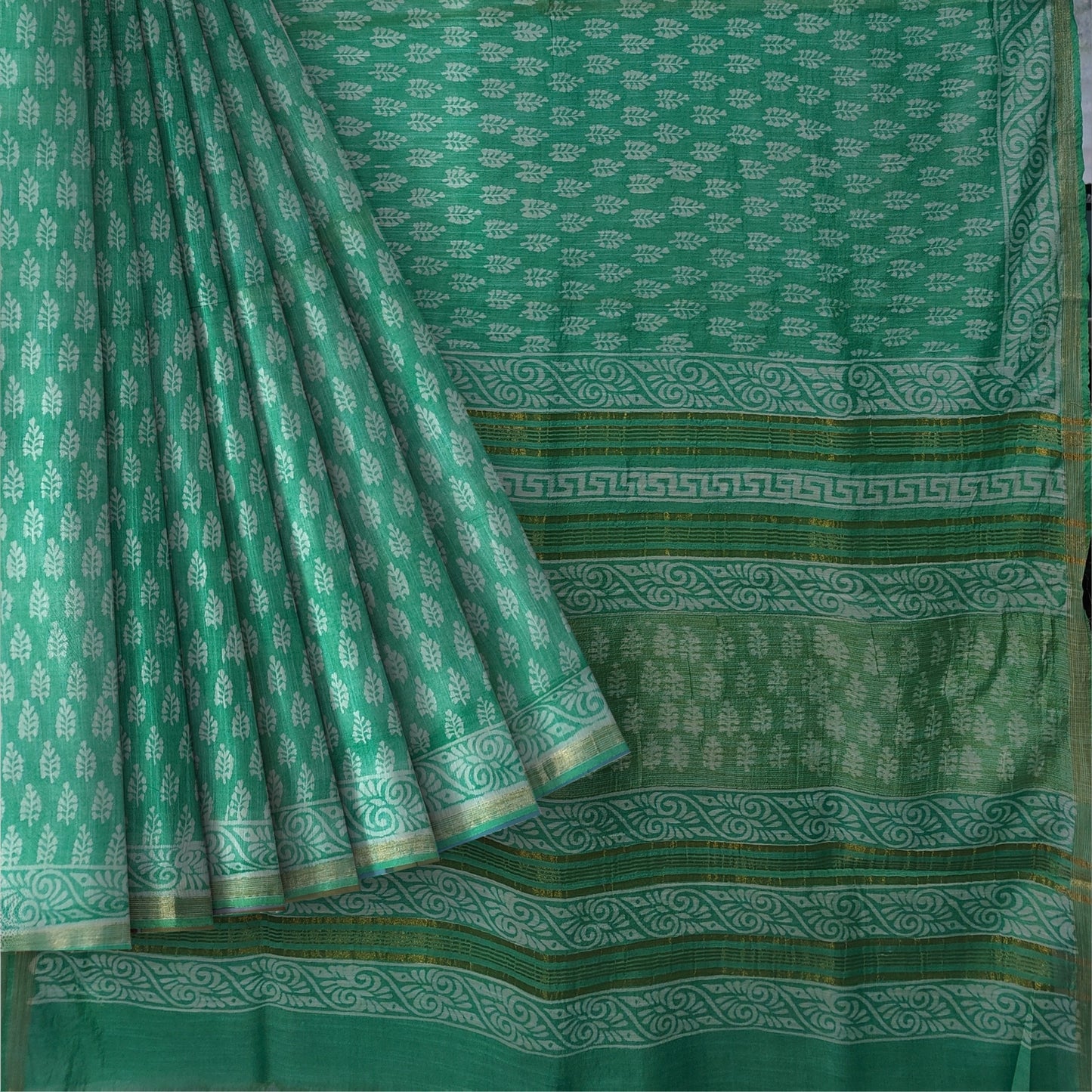 Pista Green Chanderi Block Print Saree