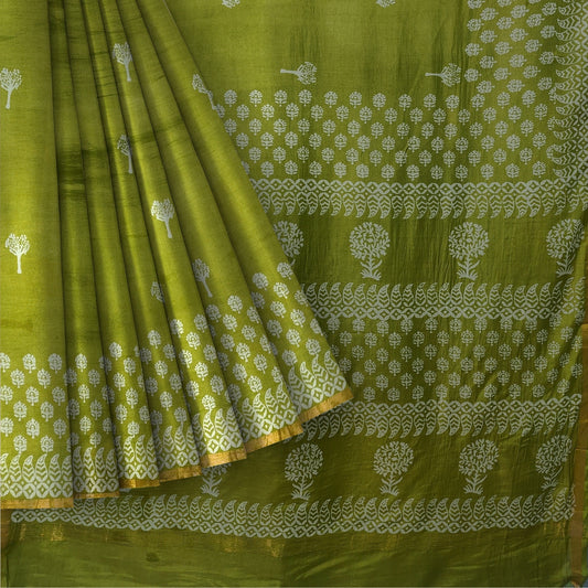 Heena Green Chanderi Block Print Saree