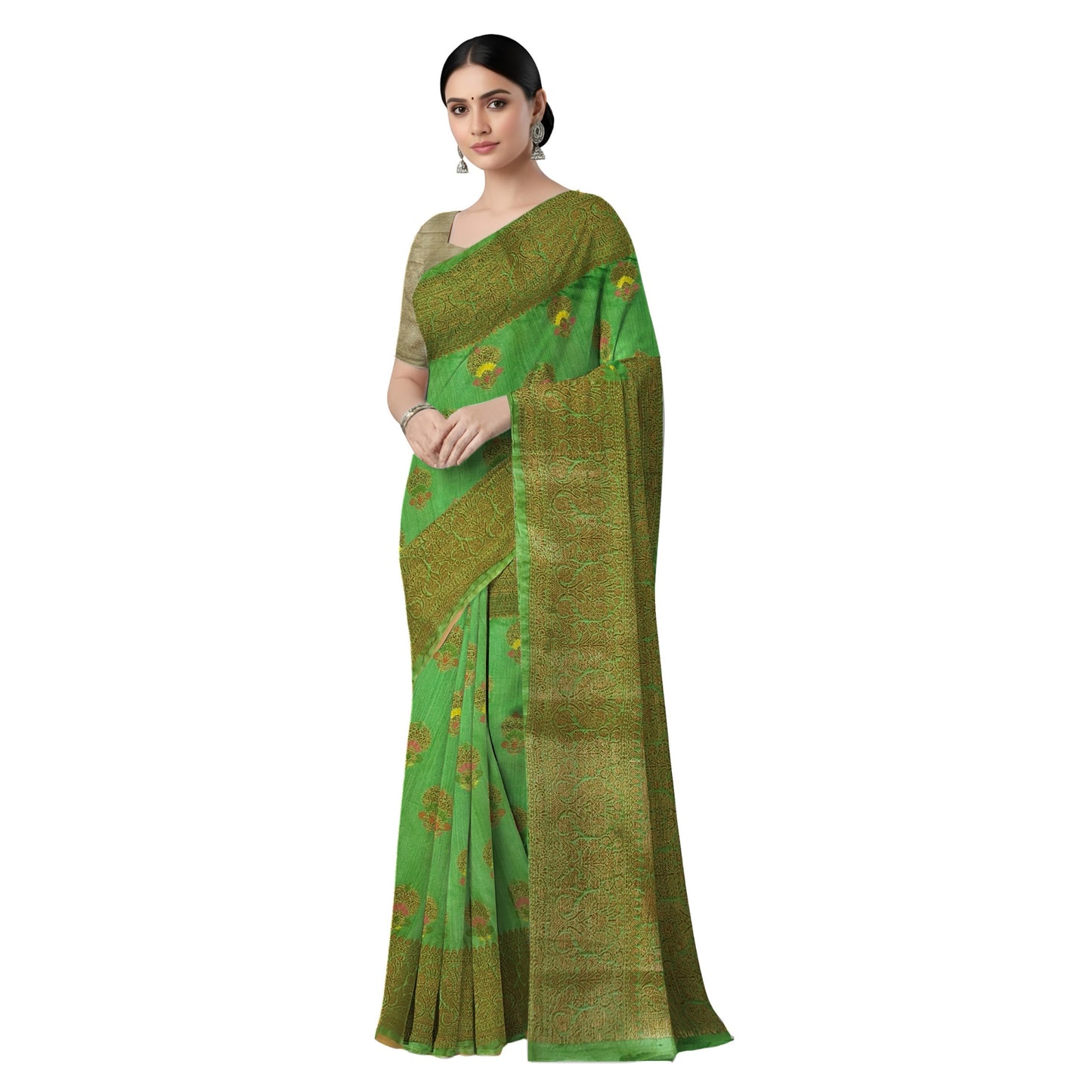 Pista Green Banarasi Munga Tussar Saree