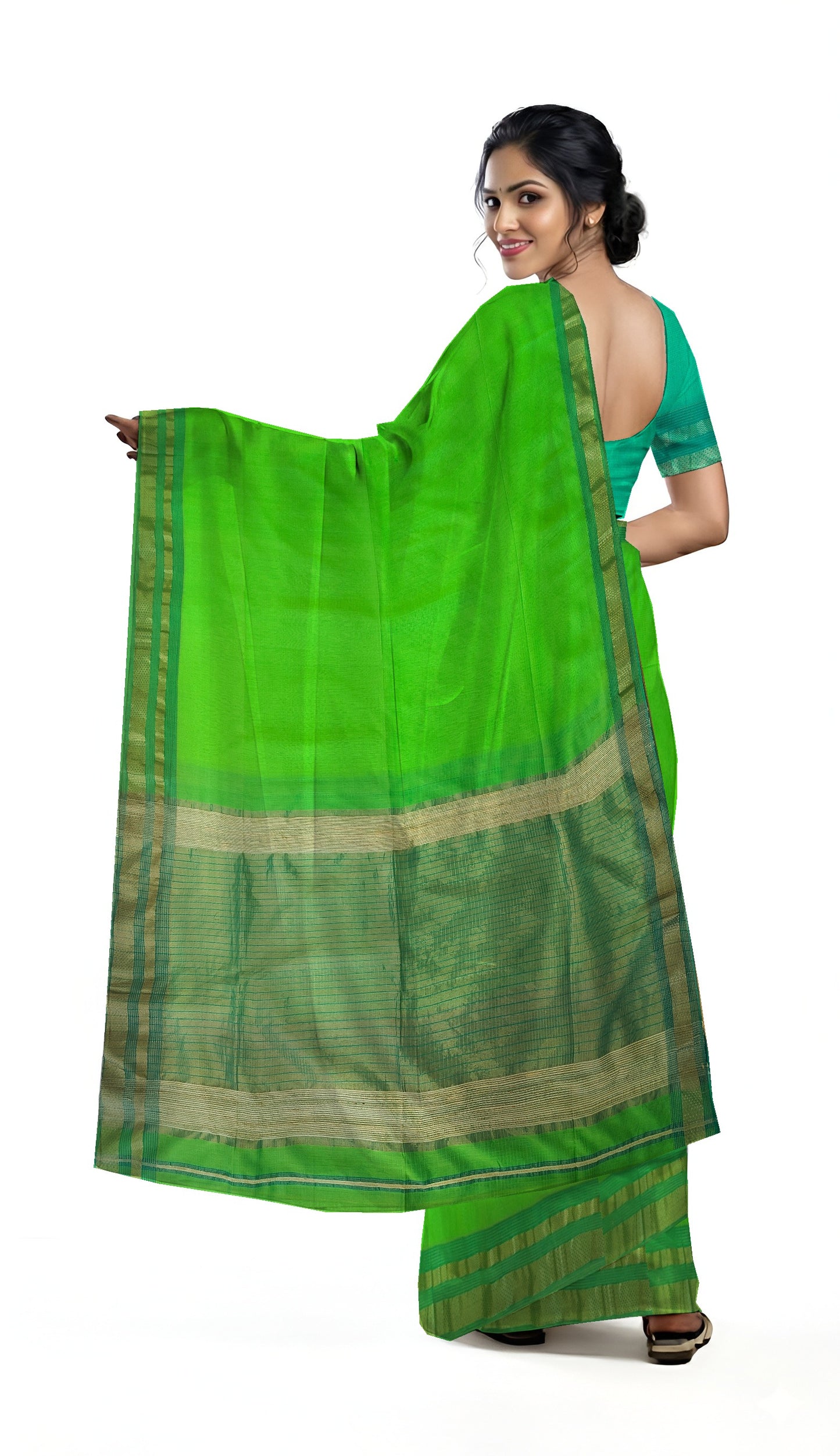 Parrot Green Maheshwari Handloom Cotton Silk Saree