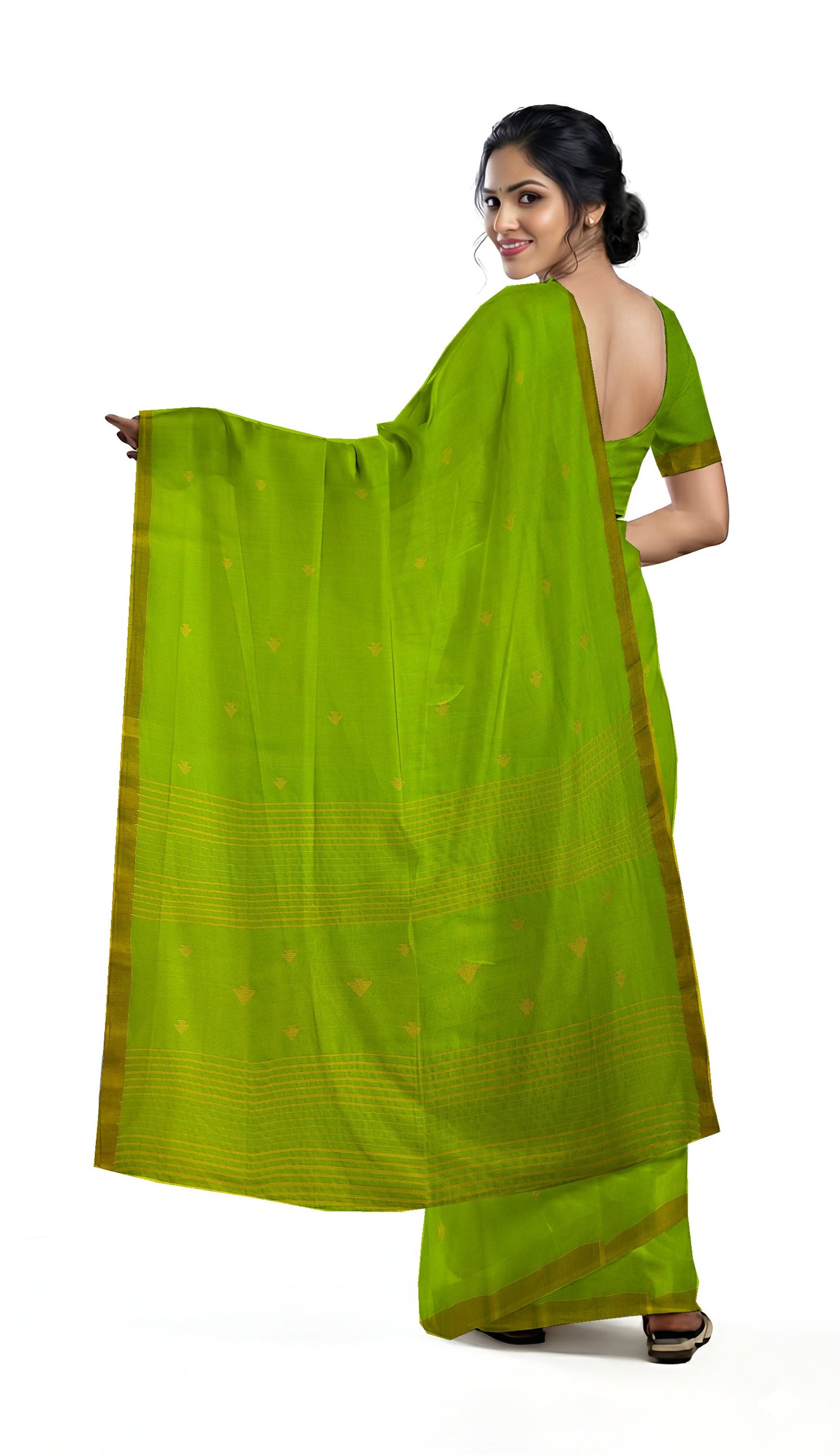 Parrot Green Bengal Handloom Soft Linen Saree