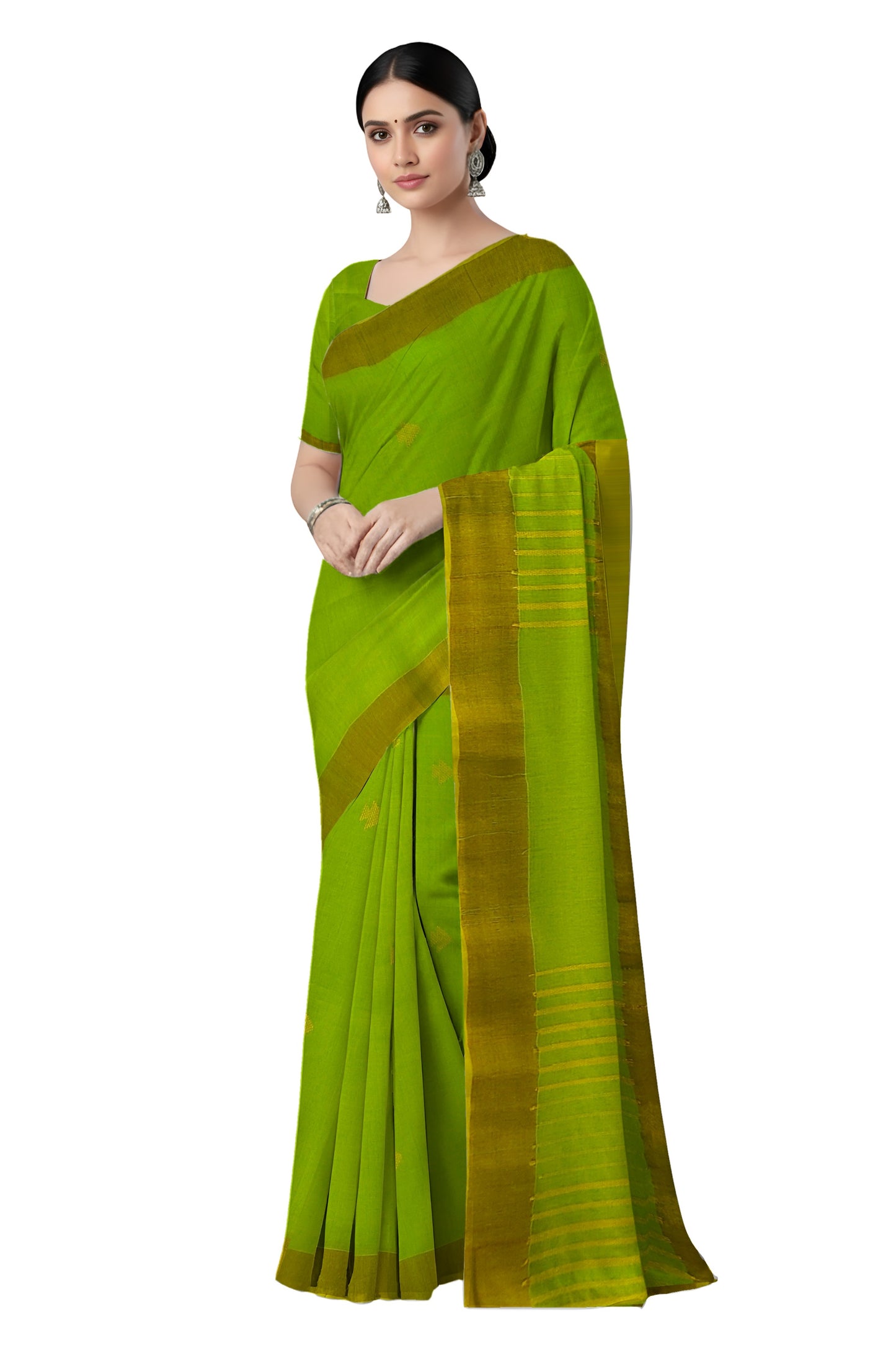 Parrot Green Bengal Handloom Soft Linen Saree