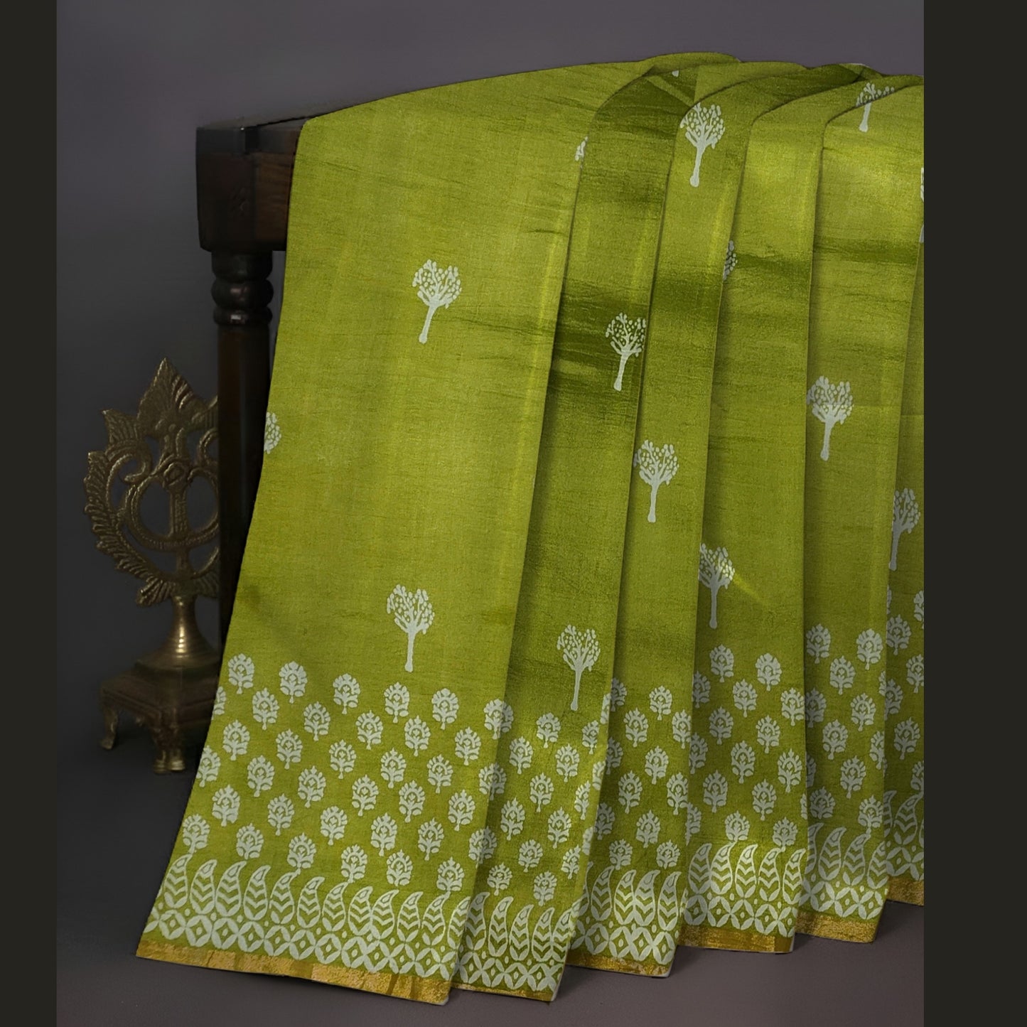 Heena Green Chanderi Block Print Saree
