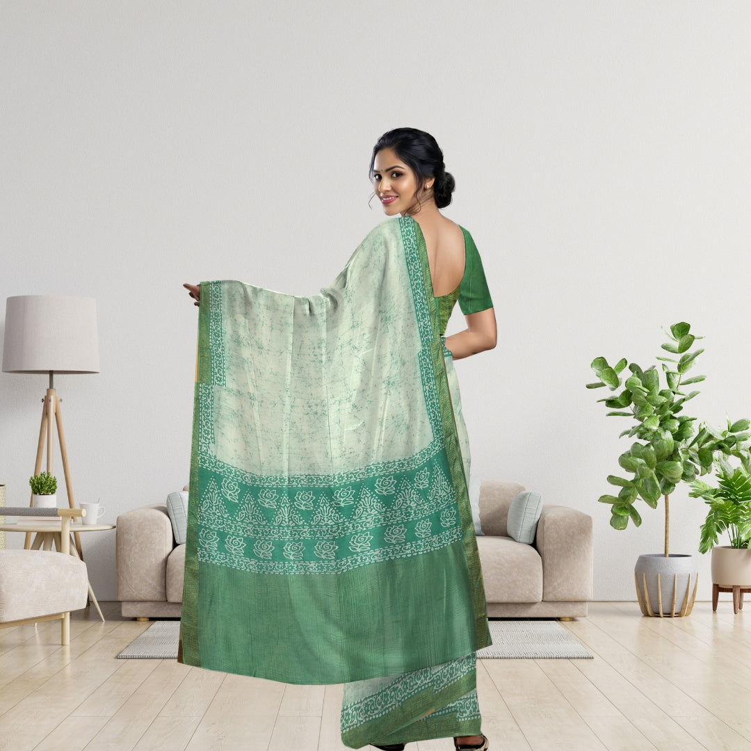White Maheshwari Shibori Tie & Dye Saree