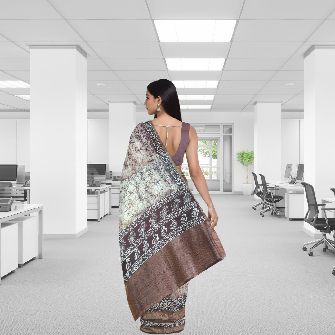 Cream Maheshwari Shibori Tie & Dye Saree
