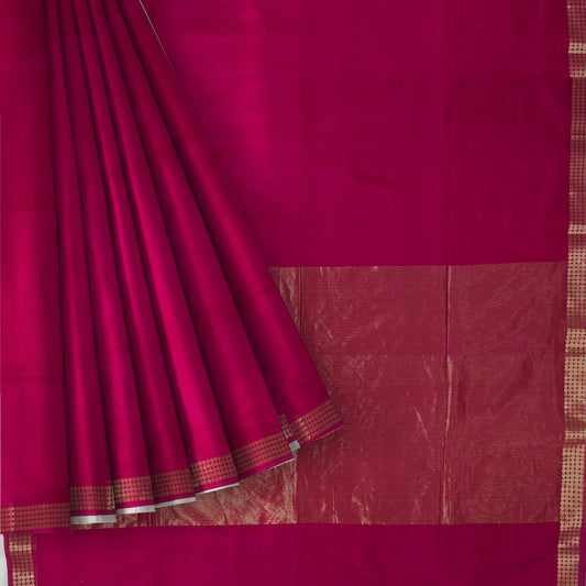 Dark Pink Maheshwari Pure Silk Kota Weaving Floral Border Tissue Pallu Saree