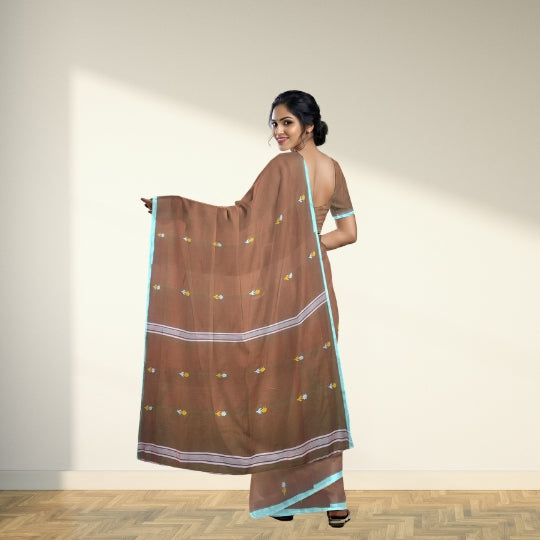 Bengol Handloom Mulmul Cotton Jamdani Weave Mehendi Saree