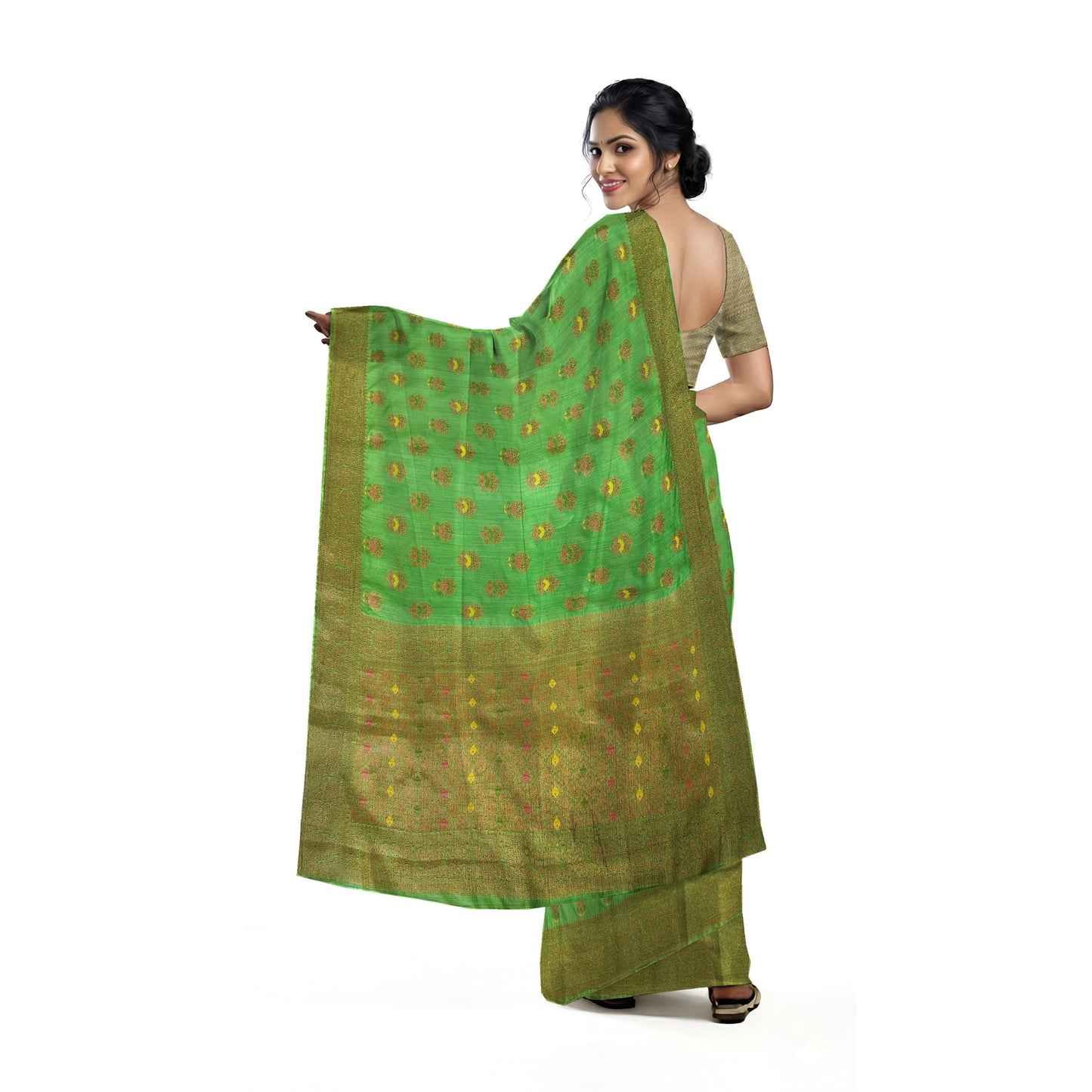 Pista Green Banarasi Munga Tussar Saree