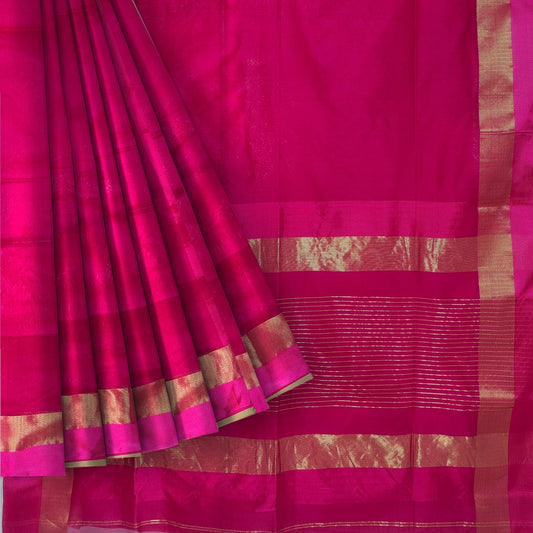 Fuchsia (Rani Pink) Maheshwari Pure Silk With Cotton Silk Border saree