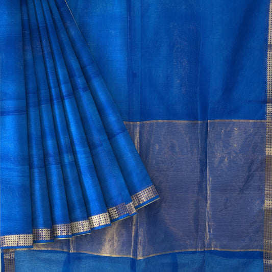 Royal Blue Maheshwari Kota Weaving Floral Border Tissue Pallu saree