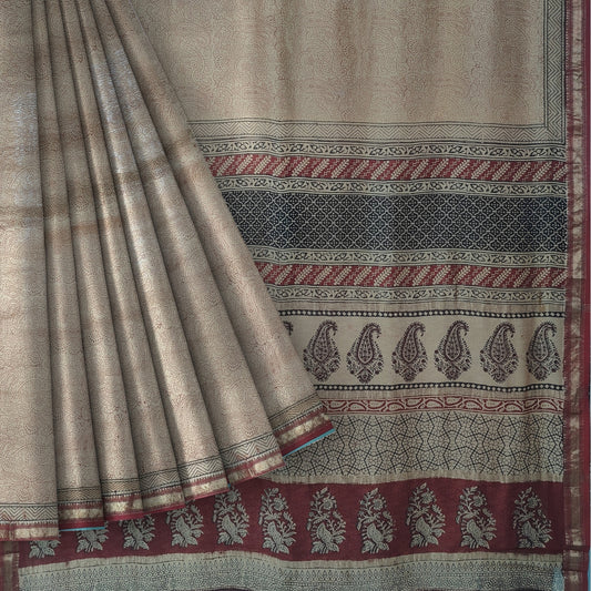 Red Maroon Maheshwari Baag Block Print Saree With Zari Border