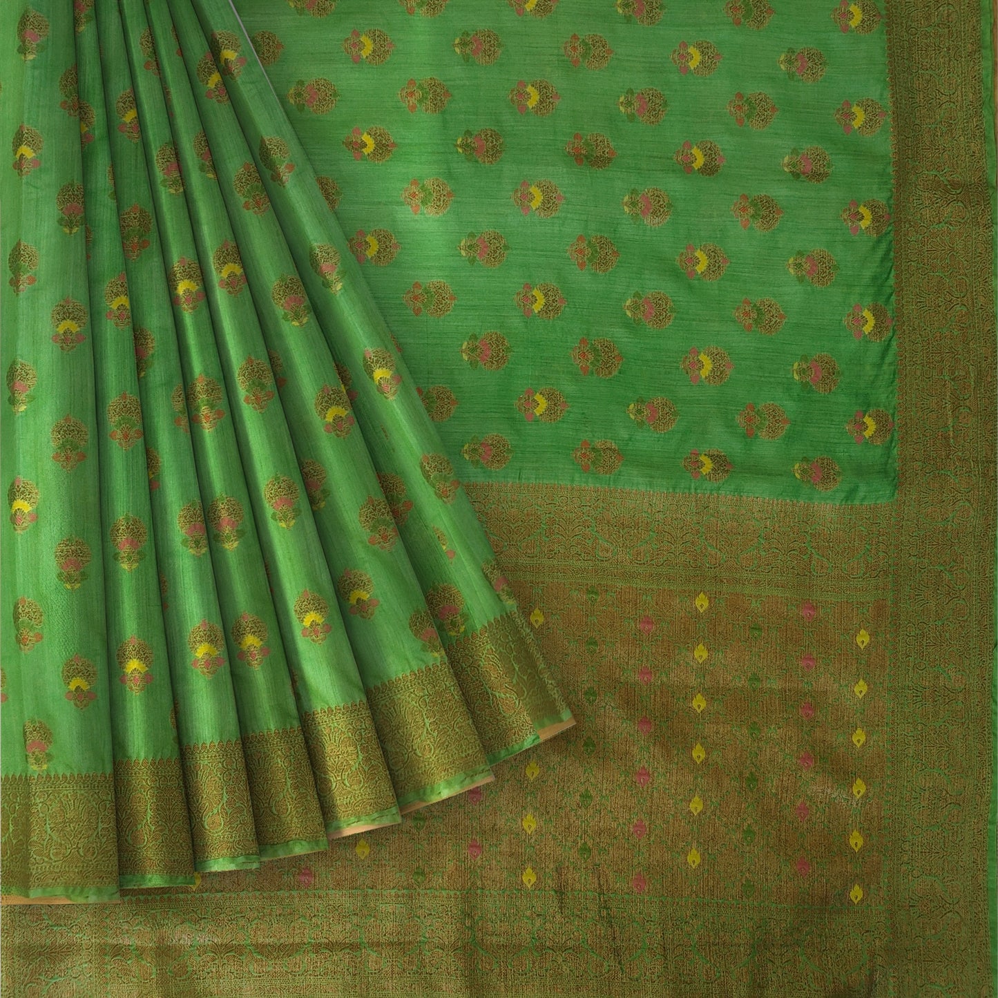 Pista Green Banarasi Munga Tussar Saree