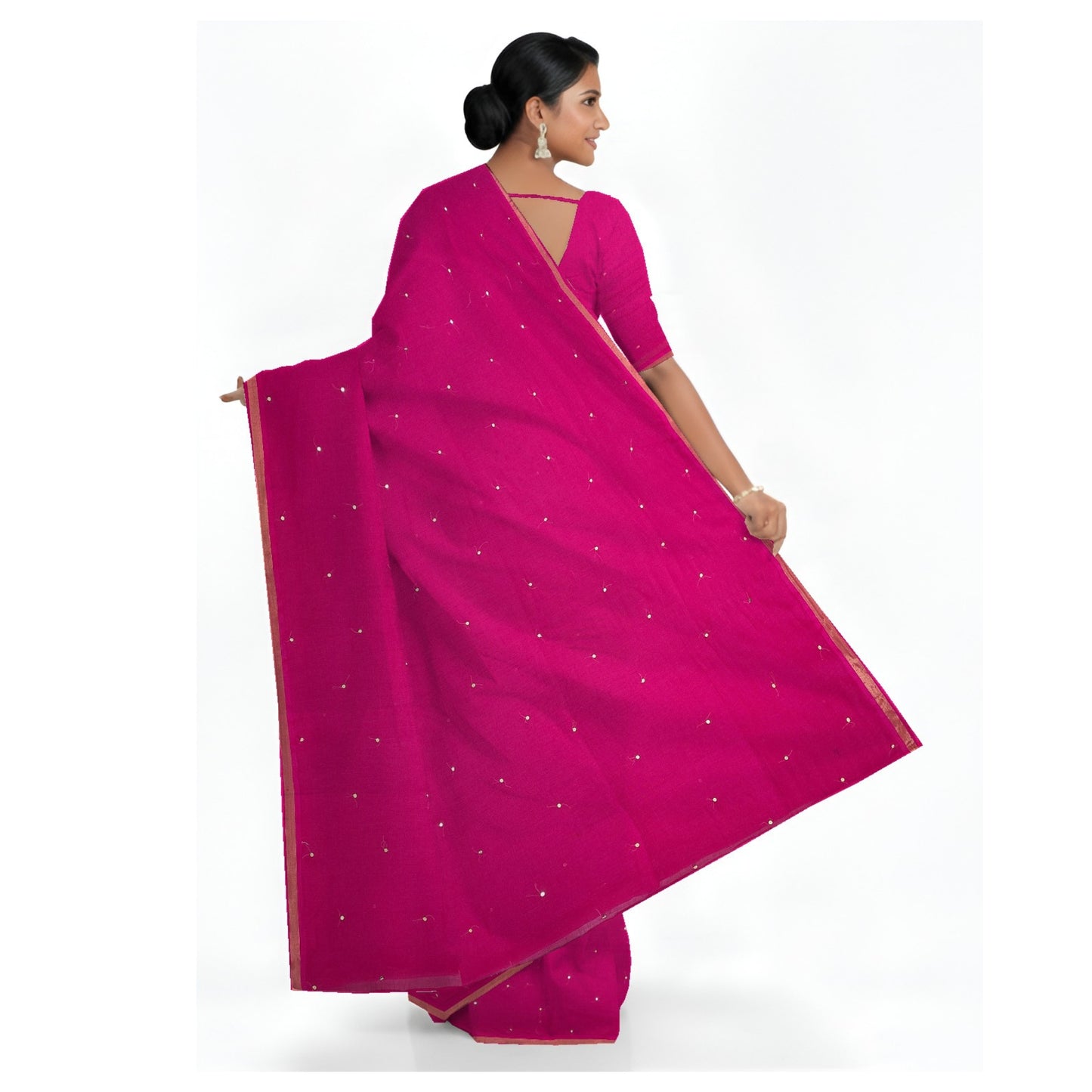 Fuchsia Pink Bengal Handloom Mulmul Cotton Saree