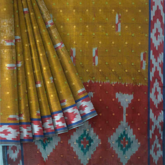Mustard Yellow Uppada Cotton Ikkat Saree