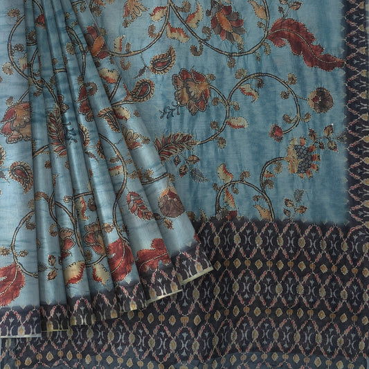 Grey Cotton Silk All Over Kantha Work Saree