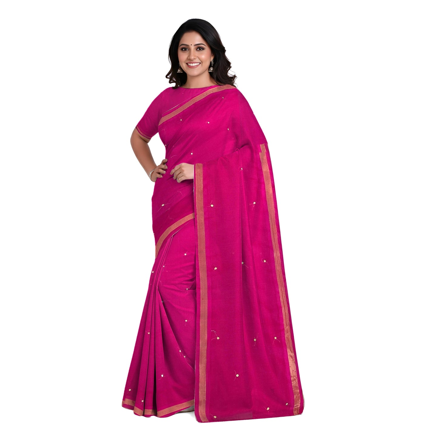 Fuchsia Pink Bengal Handloom Mulmul Cotton Saree