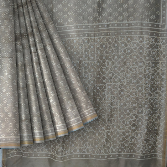 Beige Chanderi Cotton Silk Saree