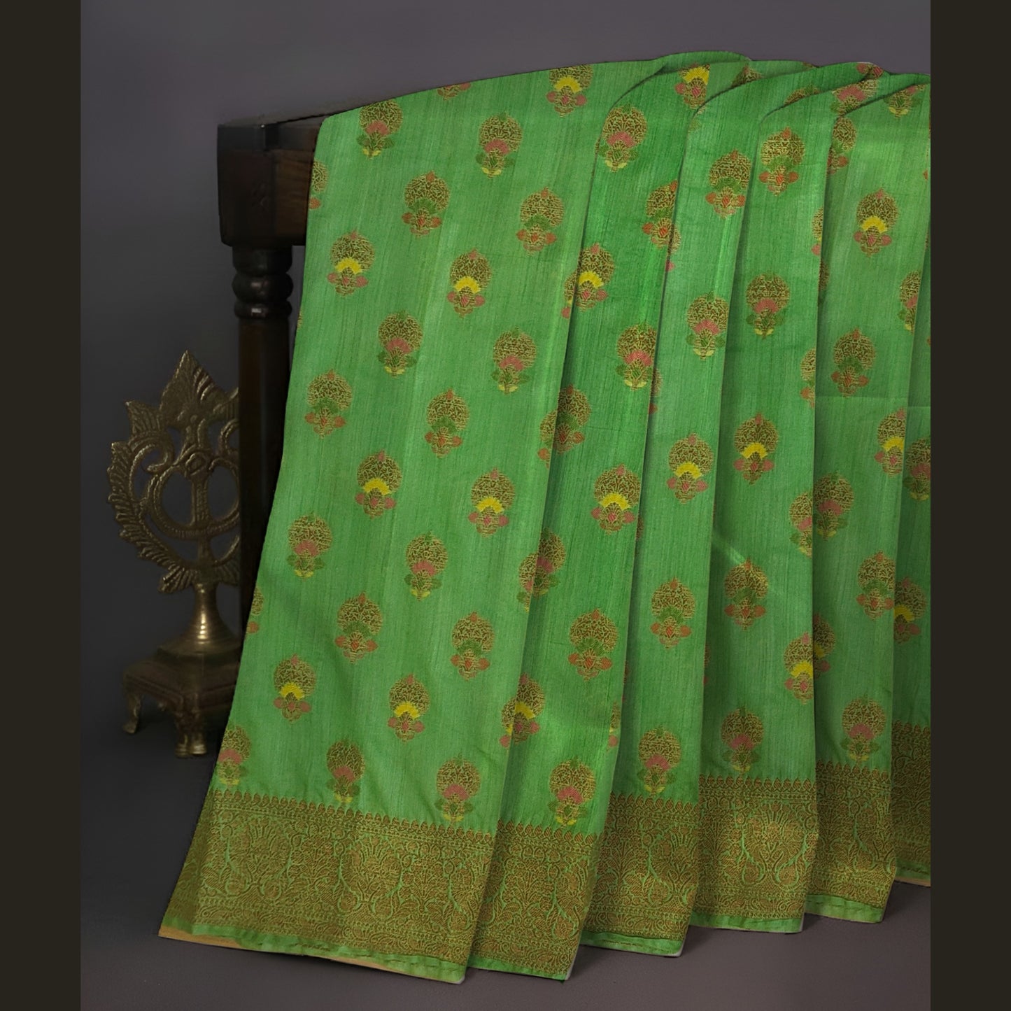 Pista Green Banarasi Munga Tussar Saree