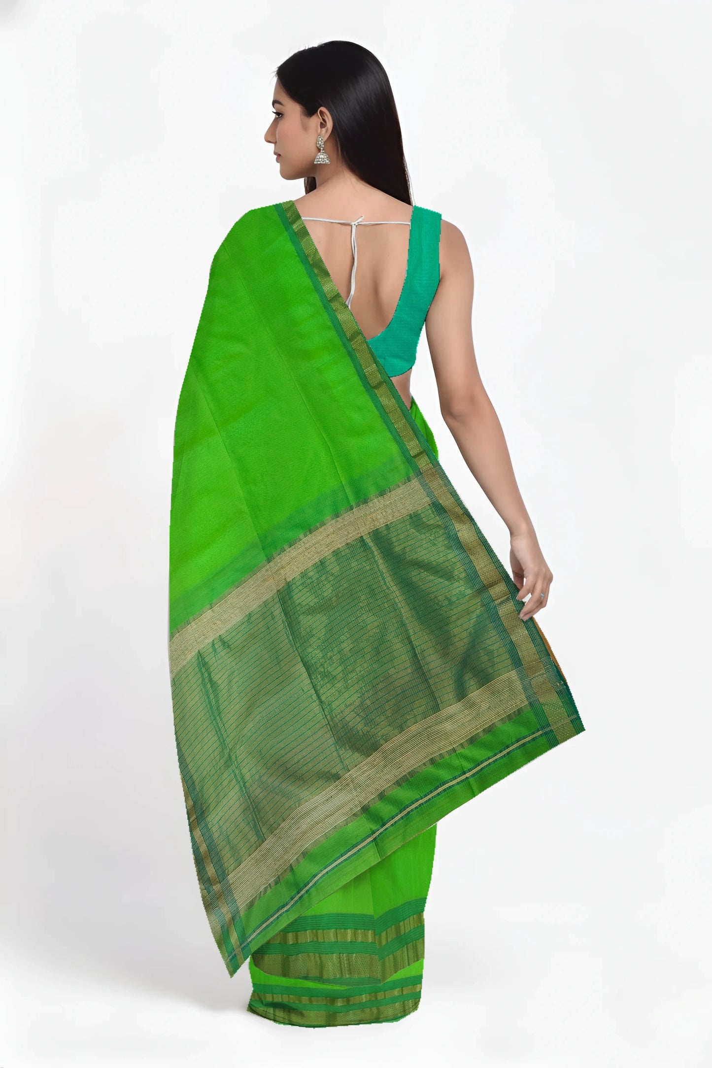 Parrot Green Maheshwari Handloom Cotton Silk Saree