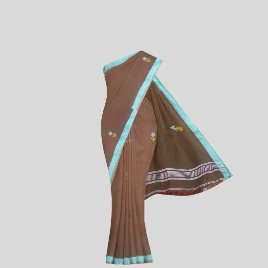 Bengol Handloom Mulmul Cotton Jamdani Weave Mehendi Saree