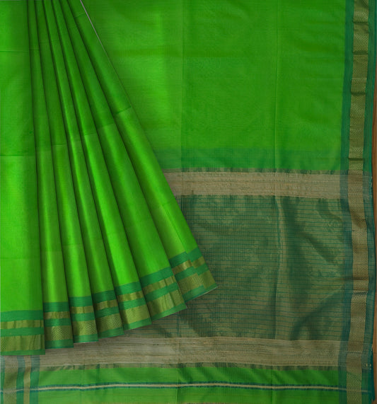 Parrot Green Maheshwari Handloom Cotton Silk Saree