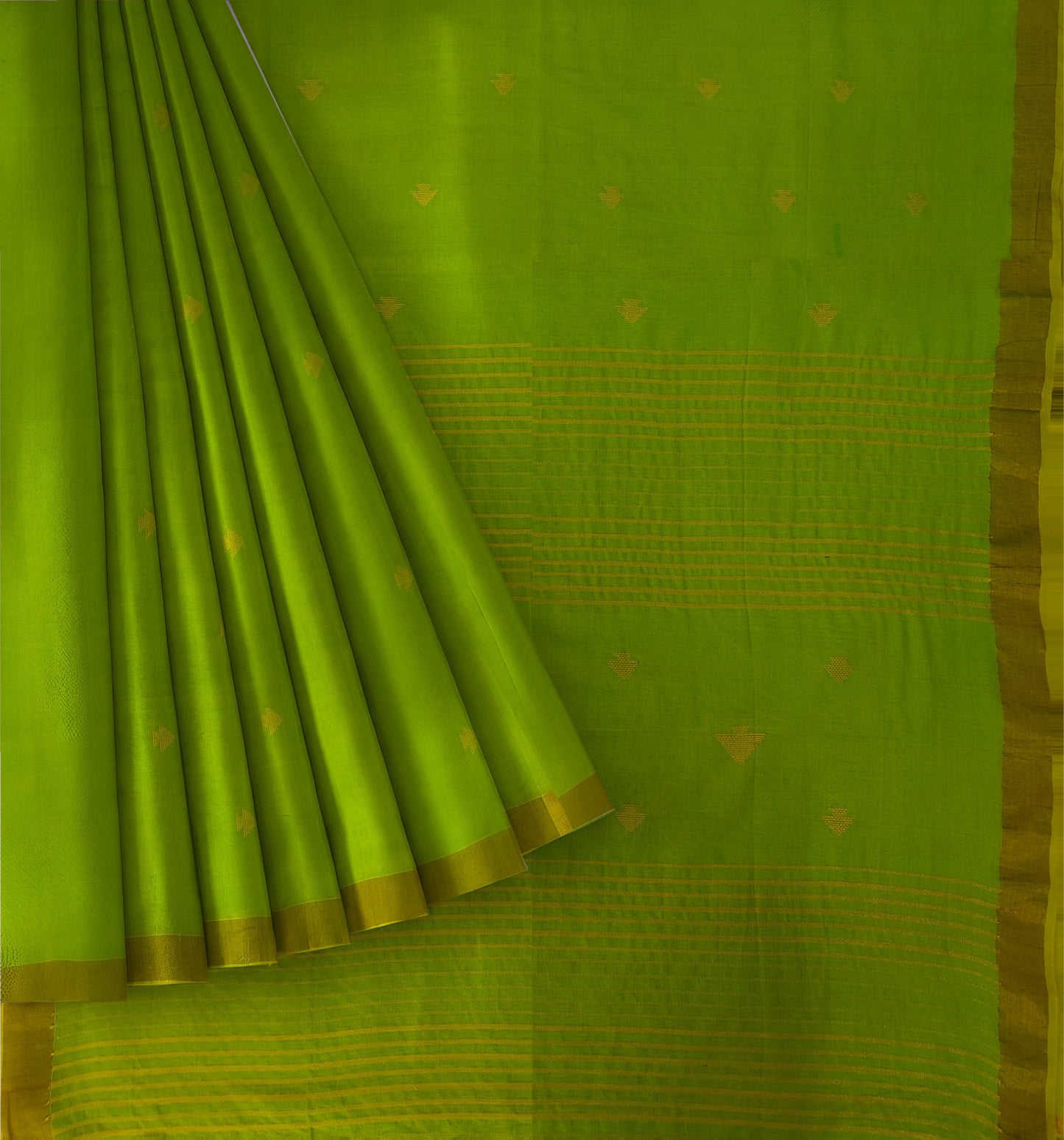 Parrot Green Bengal Handloom Soft Linen Saree