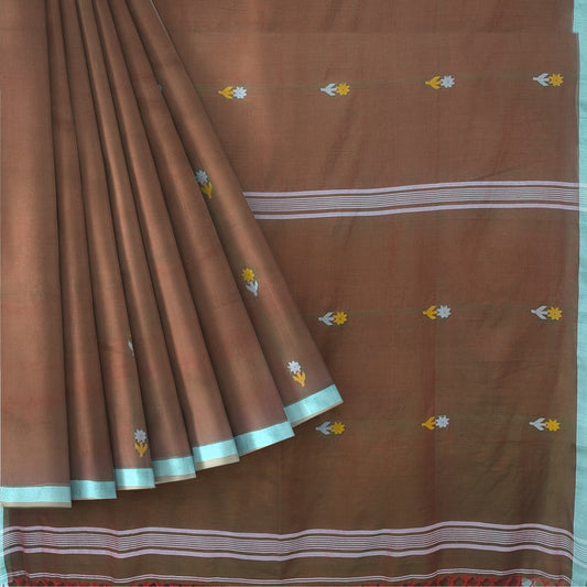 Bengol Handloom Mulmul Cotton Jamdani Weave Mehendi Saree