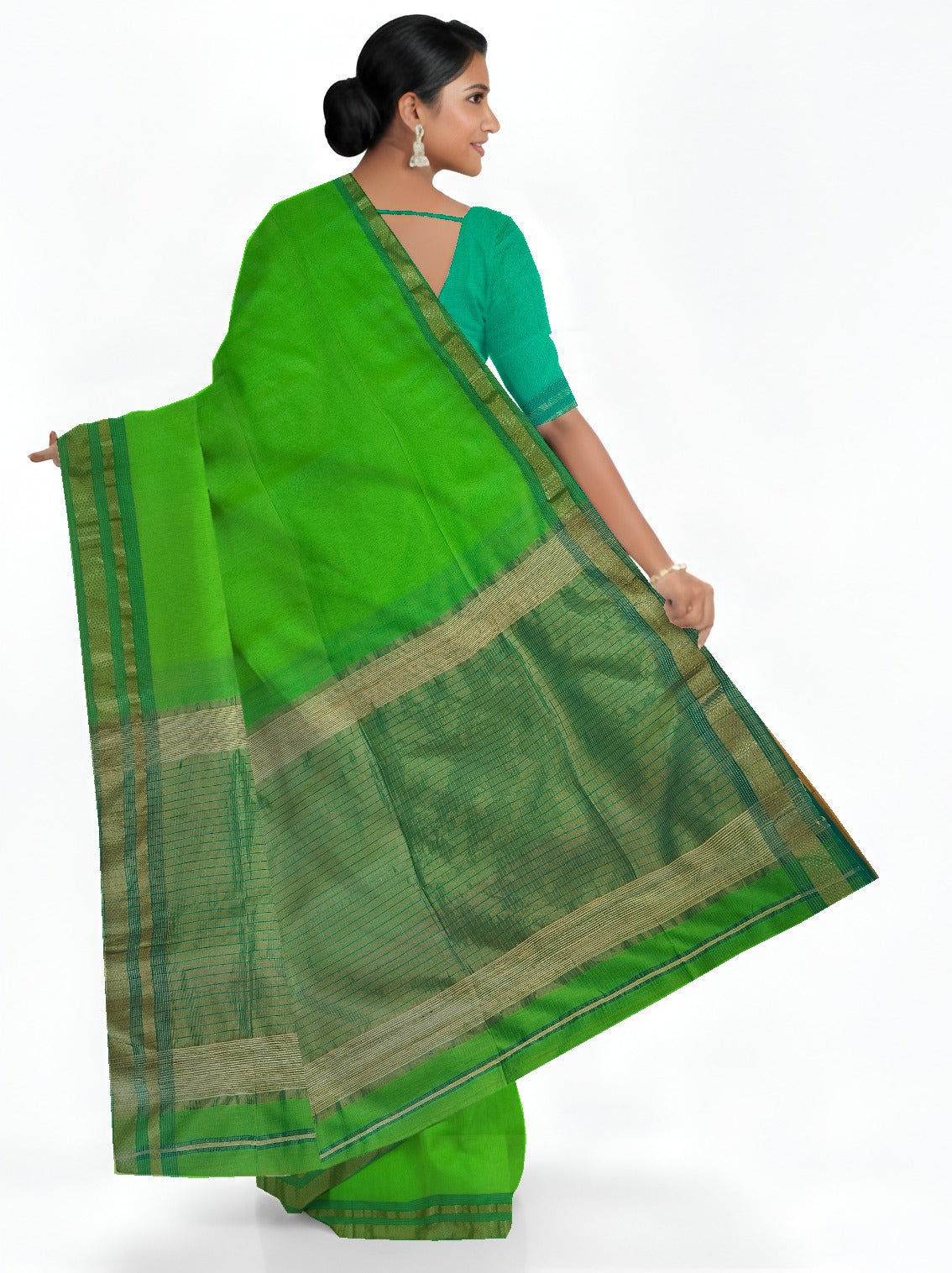 Parrot Green Maheshwari Handloom Cotton Silk Saree