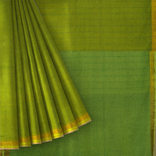 Green Sequence Mulmul Cotton Saree