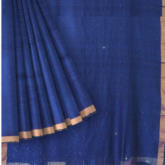 Blue Bengol Handloom Mullmol Khadi Sequence Work Saree