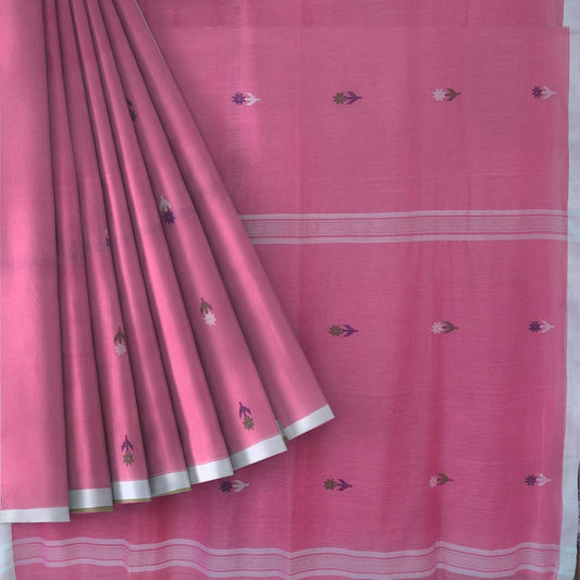 Bengol Handloom Mulmul Cotton Jamdani Weave Pink Saree