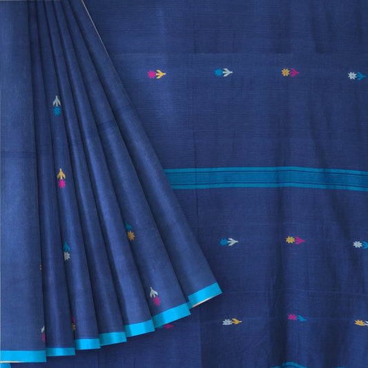 Bengol Handloom Mulmul Cotton Jamdani Weave Blue Saree
