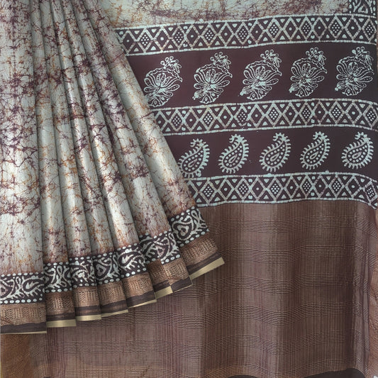 Cream Maheshwari Shibori Tie & Dye Saree