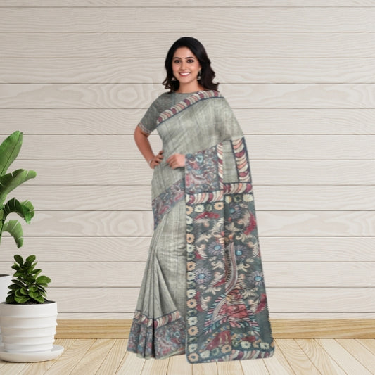 Beige Maheshwari Handloom Screen Printed Saree