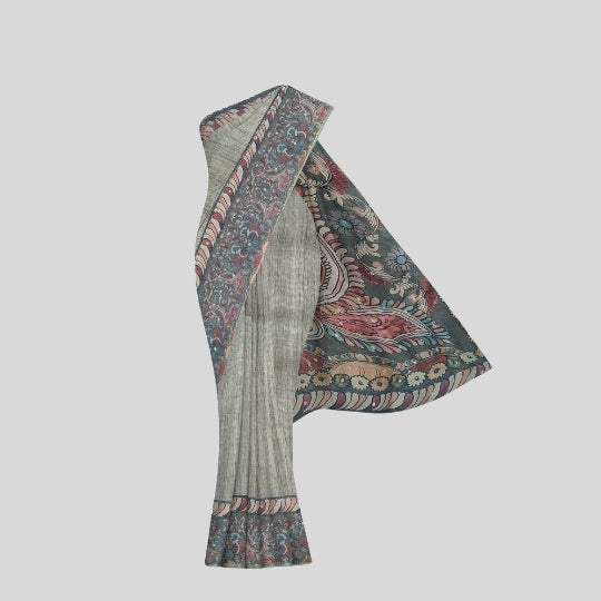 Beige Maheshwari Handloom Screen Printed Saree